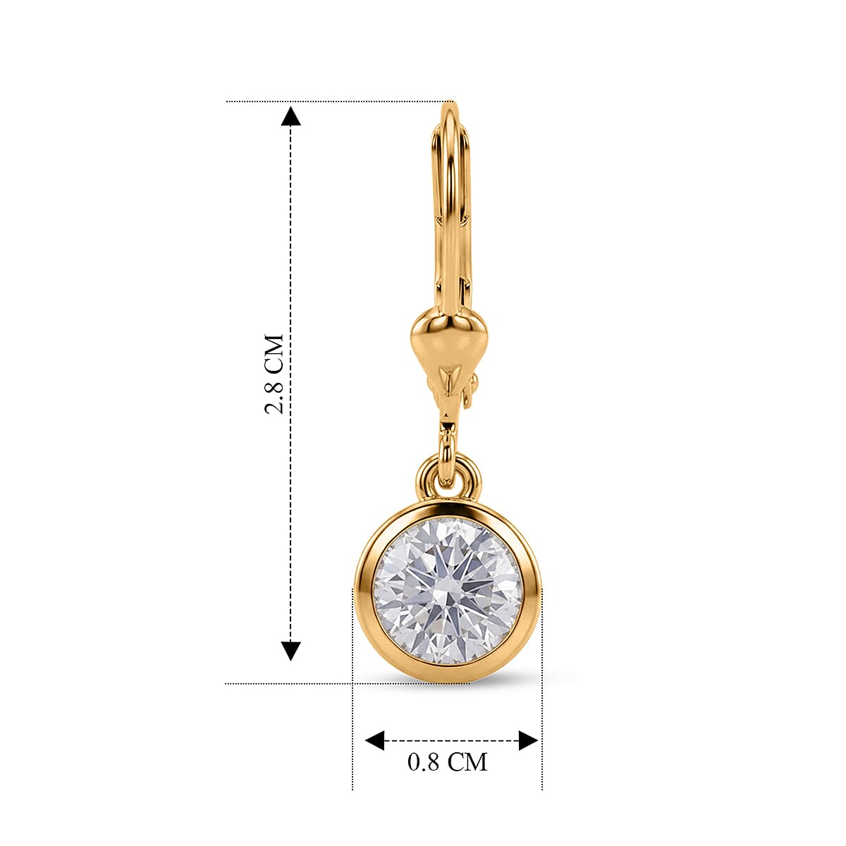 D'Joy Moissanite Solitaire Lever Back Earring in 18K YG VermeilSterling Silver  0.916  Ct.