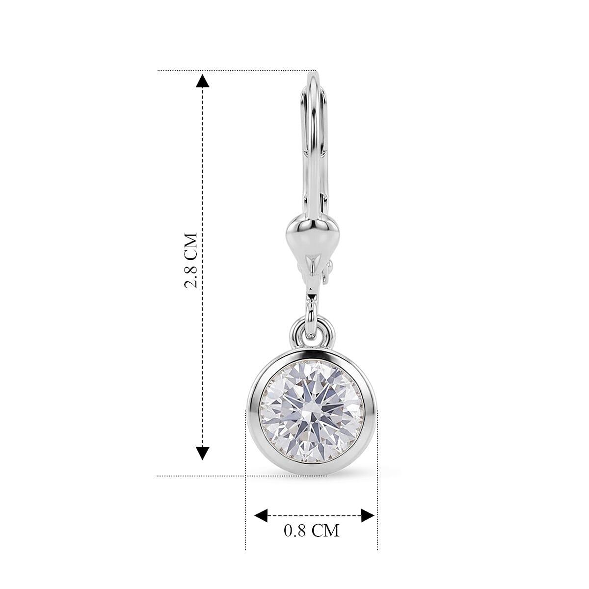 D'Joy Moissanite Solitaire Lever Back Earring in Rhodium OverlaySterling Silver  0.916  Ct.
