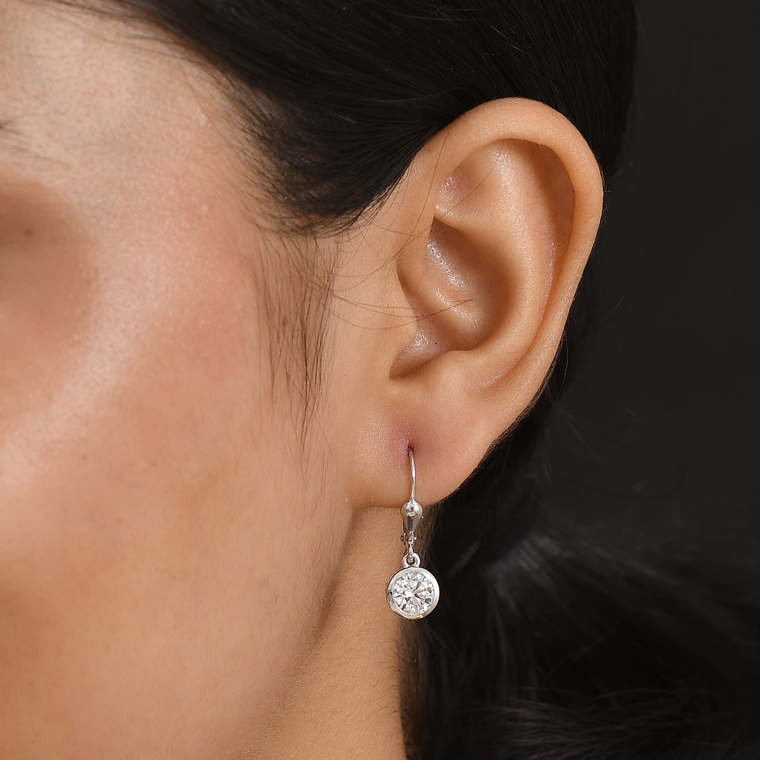 D'Joy Moissanite Earring in Rhodium OverlaySterling Silver  2.002  Ct.
