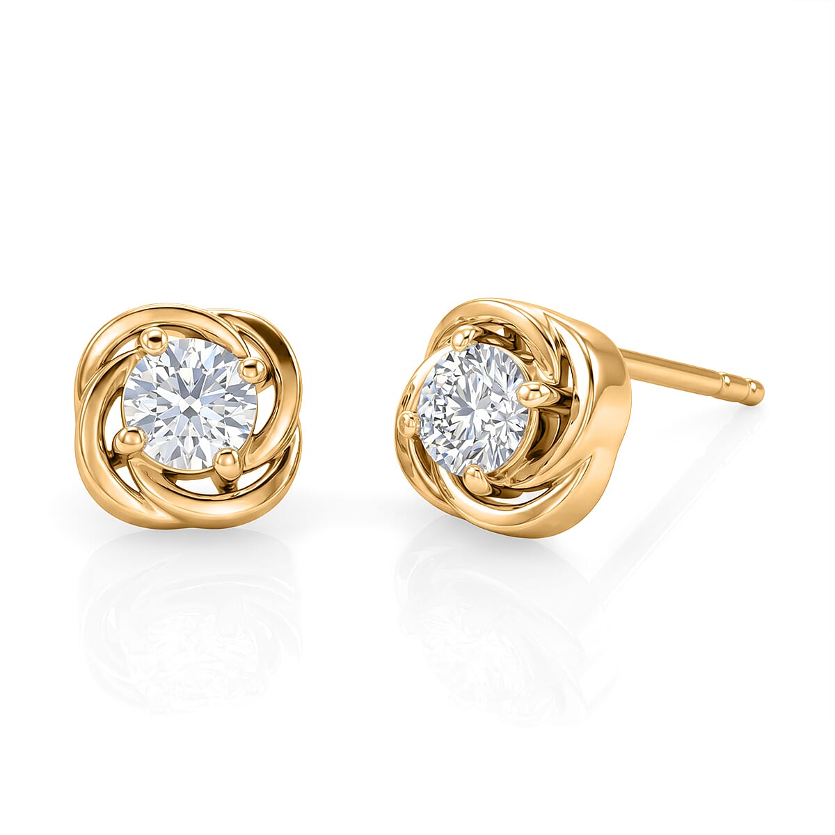 Royal Bali Collection - D'Joy Moissanite Solitaire Stud Push Post Earring in 18K Vermeil Yellow Gold Plated Sterling Silver