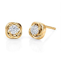 Royal Bali Collection - D'Joy Moissanite Solitaire Stud Swirl Earring in Rhodium Overlay Sterling Silver