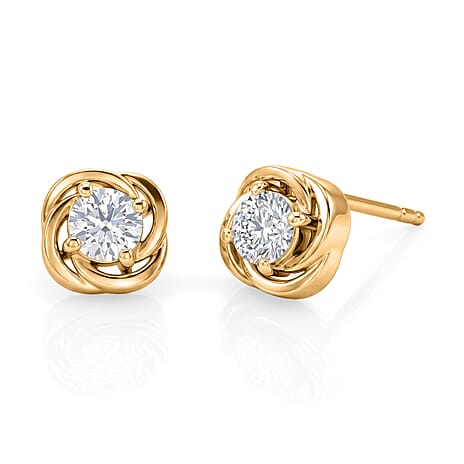 Royal Bali Collection - D'Joy Moissanite Solitaire Stud Push Post Earring in 18K Vermeil Yellow Gold Plated Sterling Silver