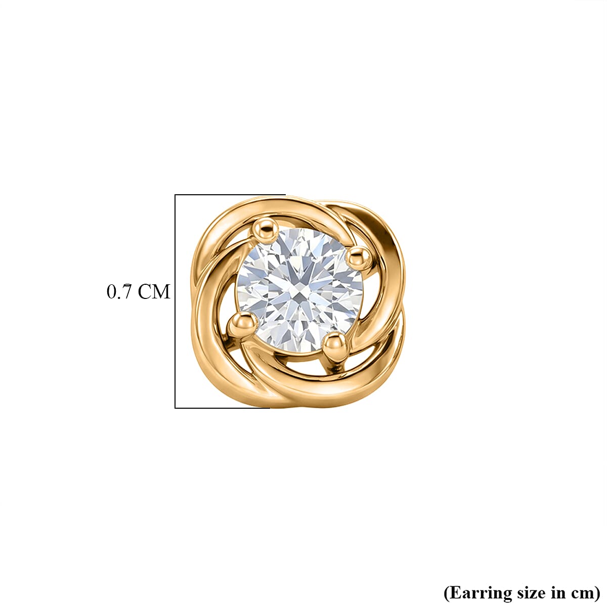 Royal Bali Collection - D'Joy Moissanite Solitaire Stud Push Post Earring in 18K Vermeil Yellow Gold Plated Sterling Silver