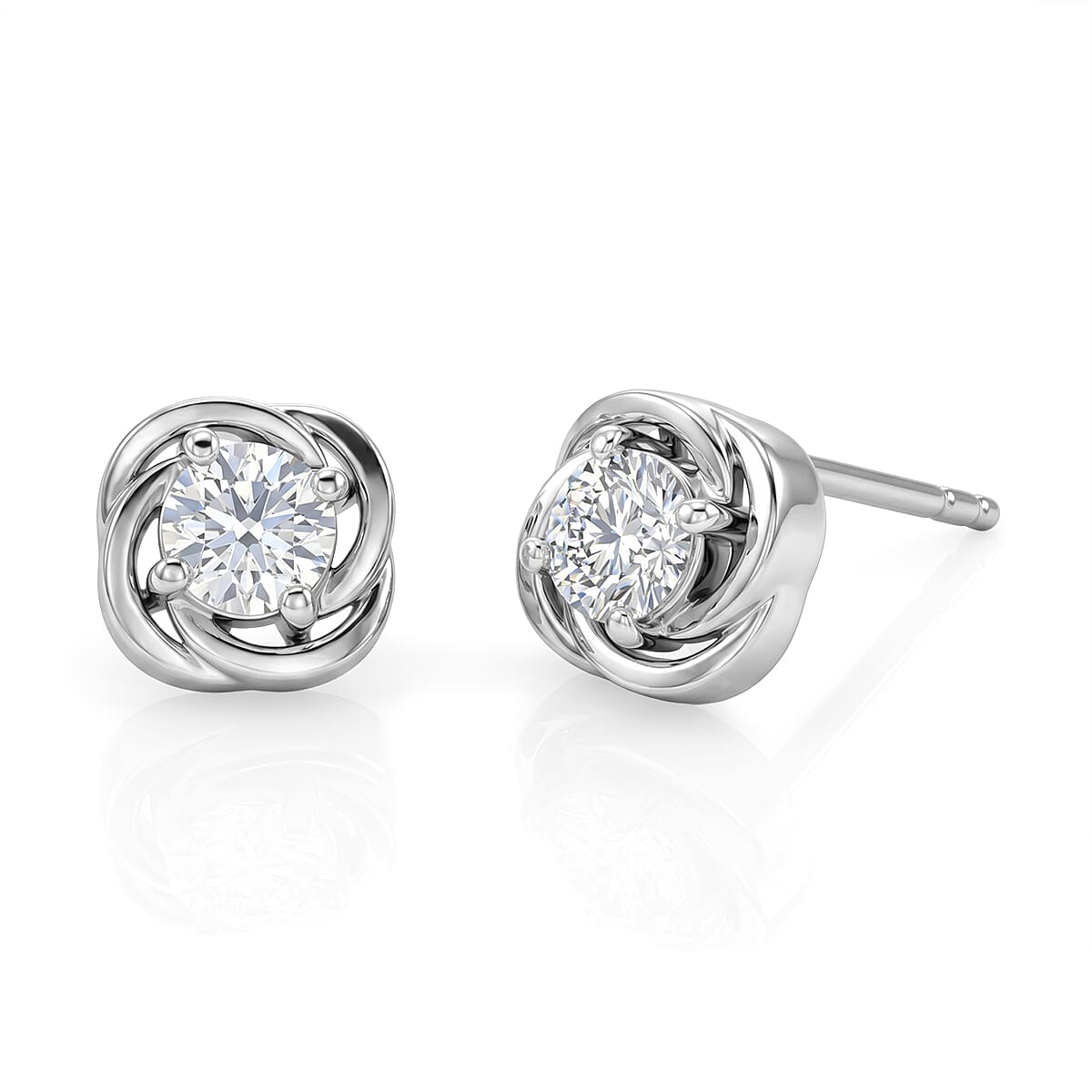 Royal Bali Collection - D'Joy Moissanite Solitaire Stud Push Post Earring in Rhodium Overlay Sterling Silver
