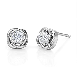 Royal Bali Collection - D'Joy Moissanite Solitaire Stud Swirl Earring in Rhodium Overlay Sterling Silver