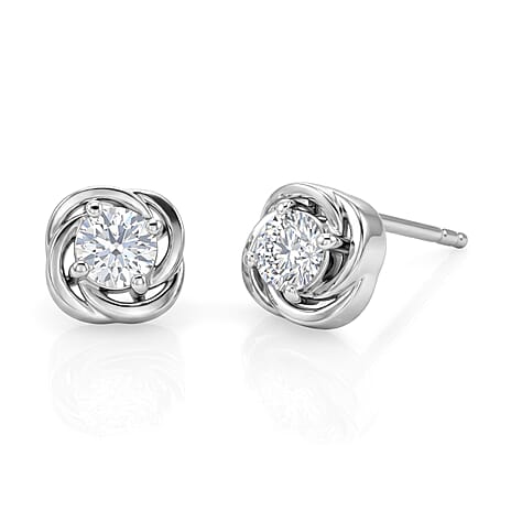 Royal Bali Collection - D'Joy Moissanite Solitaire Stud Push Post Earring in Rhodium Overlay Sterling Silver