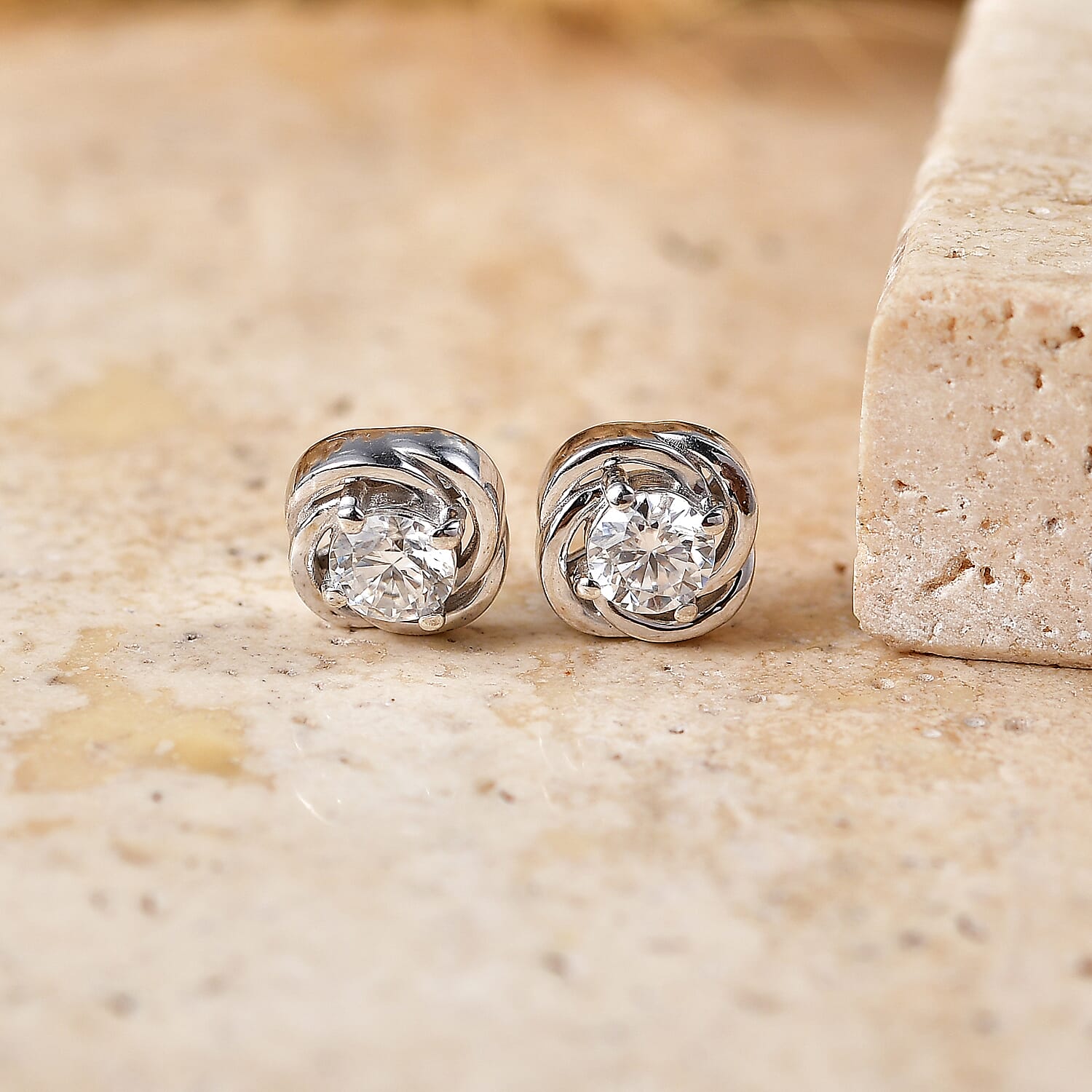 Royal Bali Collection - D'Joy Moissanite Solitaire Stud Push Post Earring in Rhodium Overlay Sterling Silver