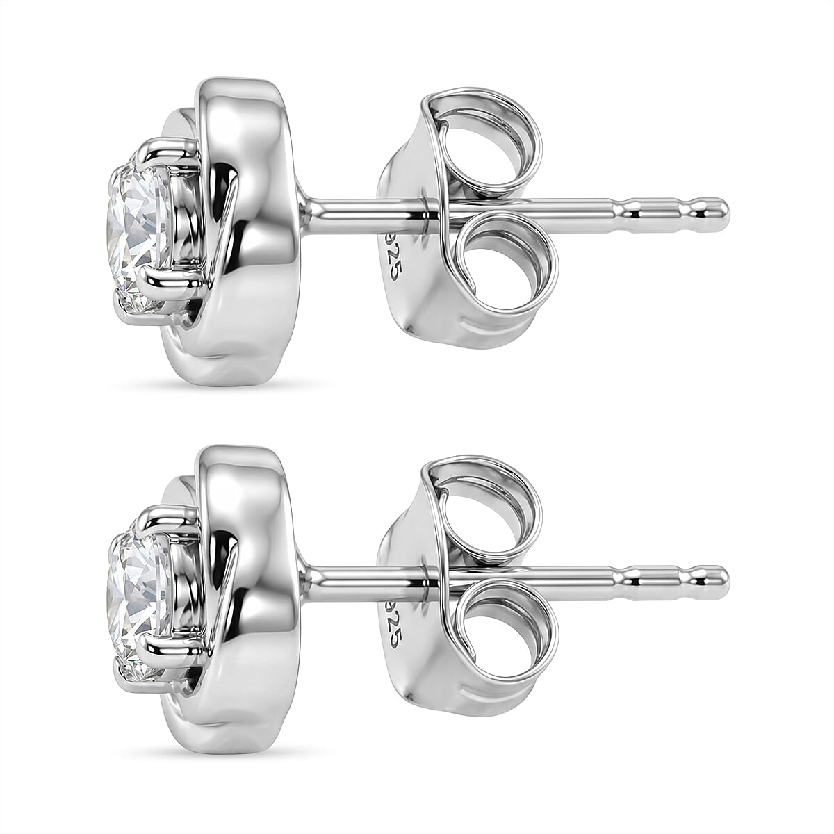 Royal Bali Collection - D'Joy Moissanite Solitaire Stud Push Post Earring in Rhodium Overlay Sterling Silver