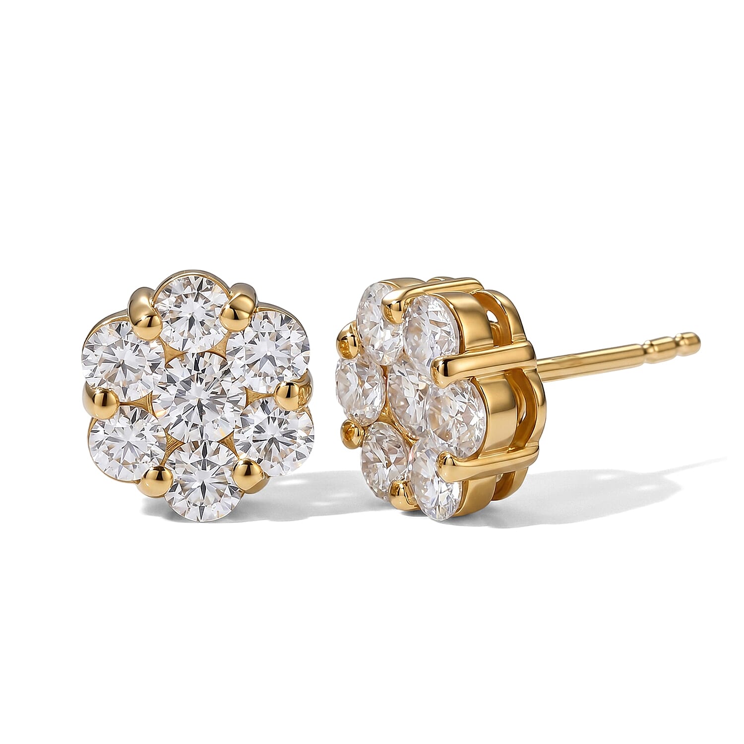 Royal Bali Collection - D'Joy Moissanite Pressure Set Earring with Push Back in 18K Vermeil Yellow Gold Plated Sterling Silver 2.00 Ct.