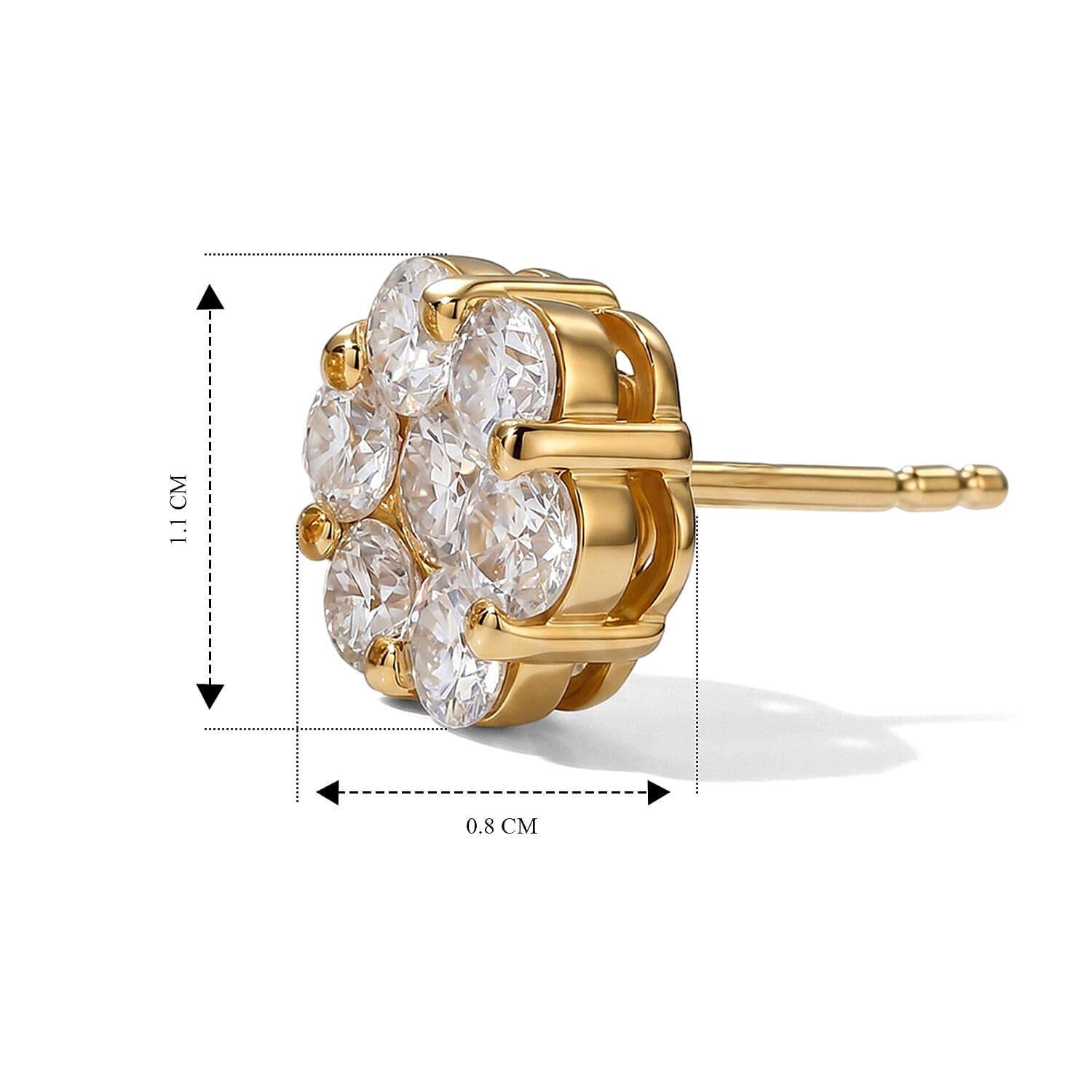 Royal Bali Collection - D'Joy Moissanite Pressure Set Earring with Push Back in 18K Vermeil Yellow Gold Plated Sterling Silver 2.00 Ct.