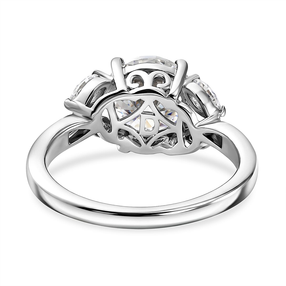 D'Joy Moissanite Main Stone With Side Stone Ring in Rhodium OverlaySterling Silver  2.118  Ct.