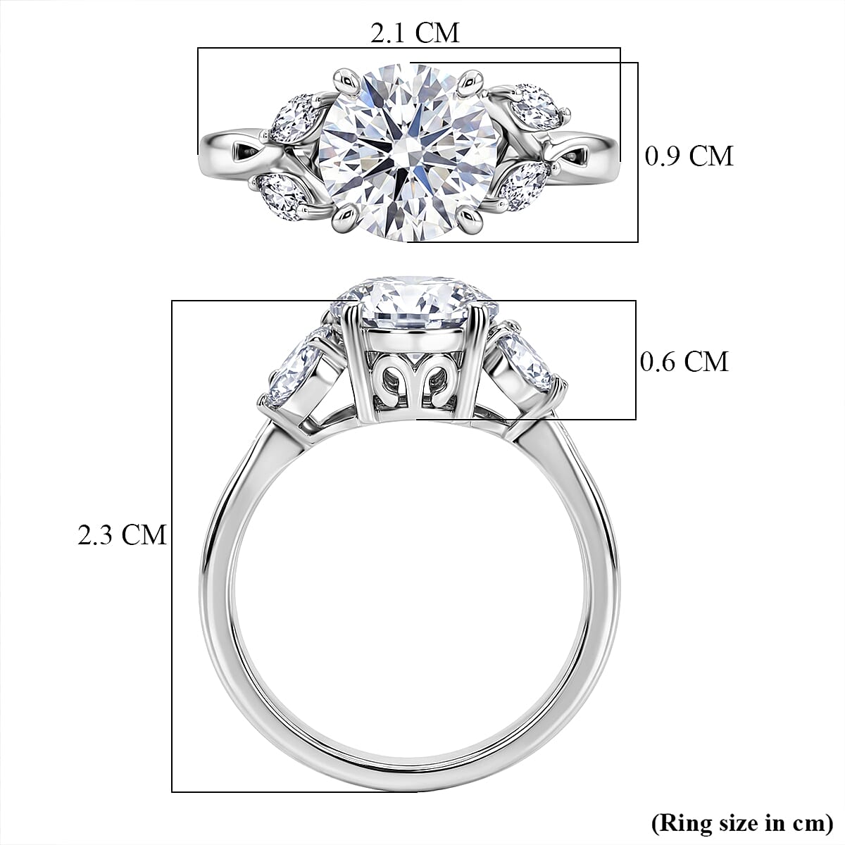 D'Joy Moissanite Main Stone With Side Stone Ring in Rhodium OverlaySterling Silver  2.118  Ct.