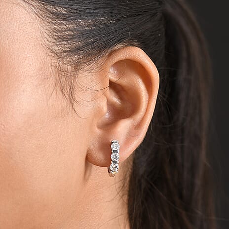 Royal Bali Collection - D'Joy Moissanite Hoop Earring with Clasp in Platinum Overlay Sterling Silver 1.40 Ct.