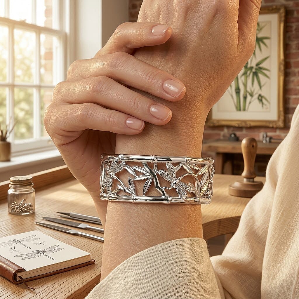 Royal Bali Collection - D'Joy Sterling Silver Cuff Bangle (Size - 7.5), Silver Wt. 24.80 Gms