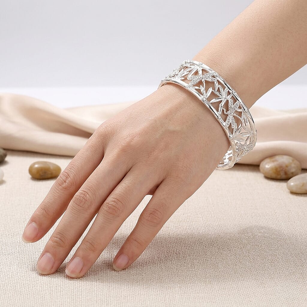 Royal Bali Collection - D'Joy Sterling Silver Cuff Bangle (Size - 7.5), Silver Wt. 24.80 Gms