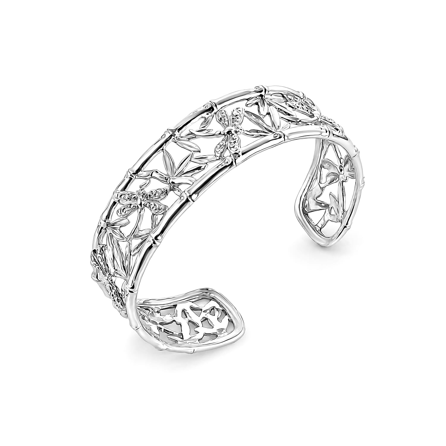 Royal Bali Collection - D'Joy Sterling Silver Cuff Bangle (Size - 7.5), Silver Wt. 24.80 Gms