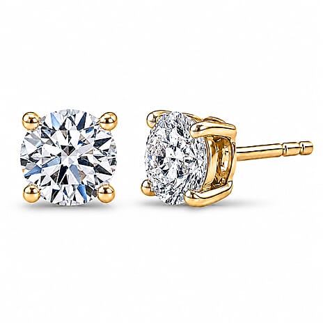 Luxuriant - 9K Yellow Gold SGL Certified Lab Grown Diamond (SI-G-H) Solitaire Stud Push Post Earring 1.00 Ct.