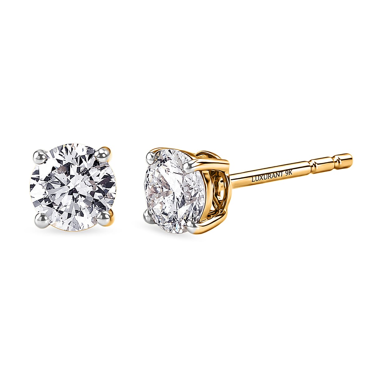Luxuriant - 9K Yellow Gold SGL Certified Lab Grown Diamond (SI-G-H) Solitaire Stud Push Post Earring 1.00 Ct.