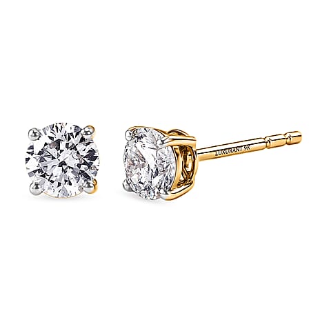 Luxuriant - 9K Yellow Gold SGL Certified Lab Grown Diamond (SI-G-H) Solitaire Stud Push Post Earring 1.00 Ct.
