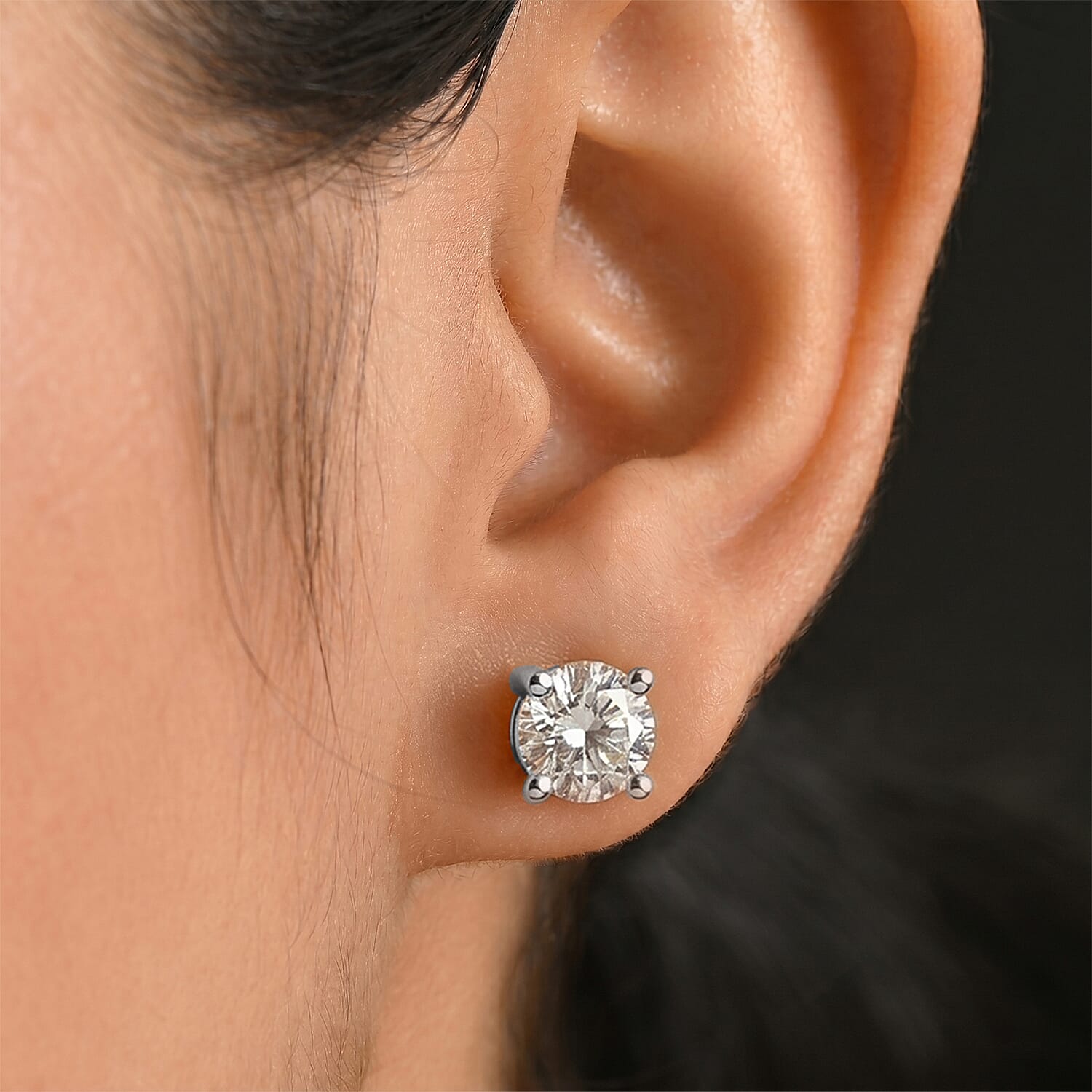 Luxuriant - 9K White Gold SGL Certified Lab Grown Diamond (SI-G-H) Solitaire Stud Push Post Earring 3.10 Ct.