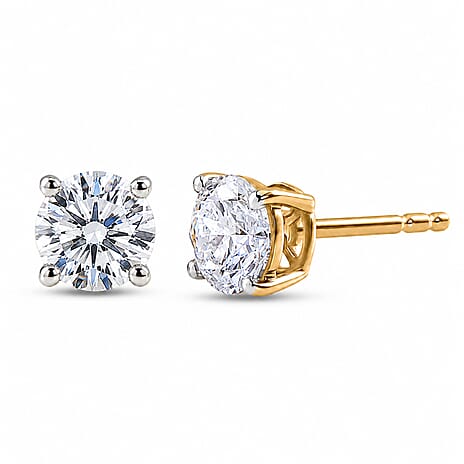Luxuriant - 9K Yellow Gold SGL Certified Lab Grown Diamond (SI-G-H) Solitaire Stud Push Post Earring 0.50 Ct.