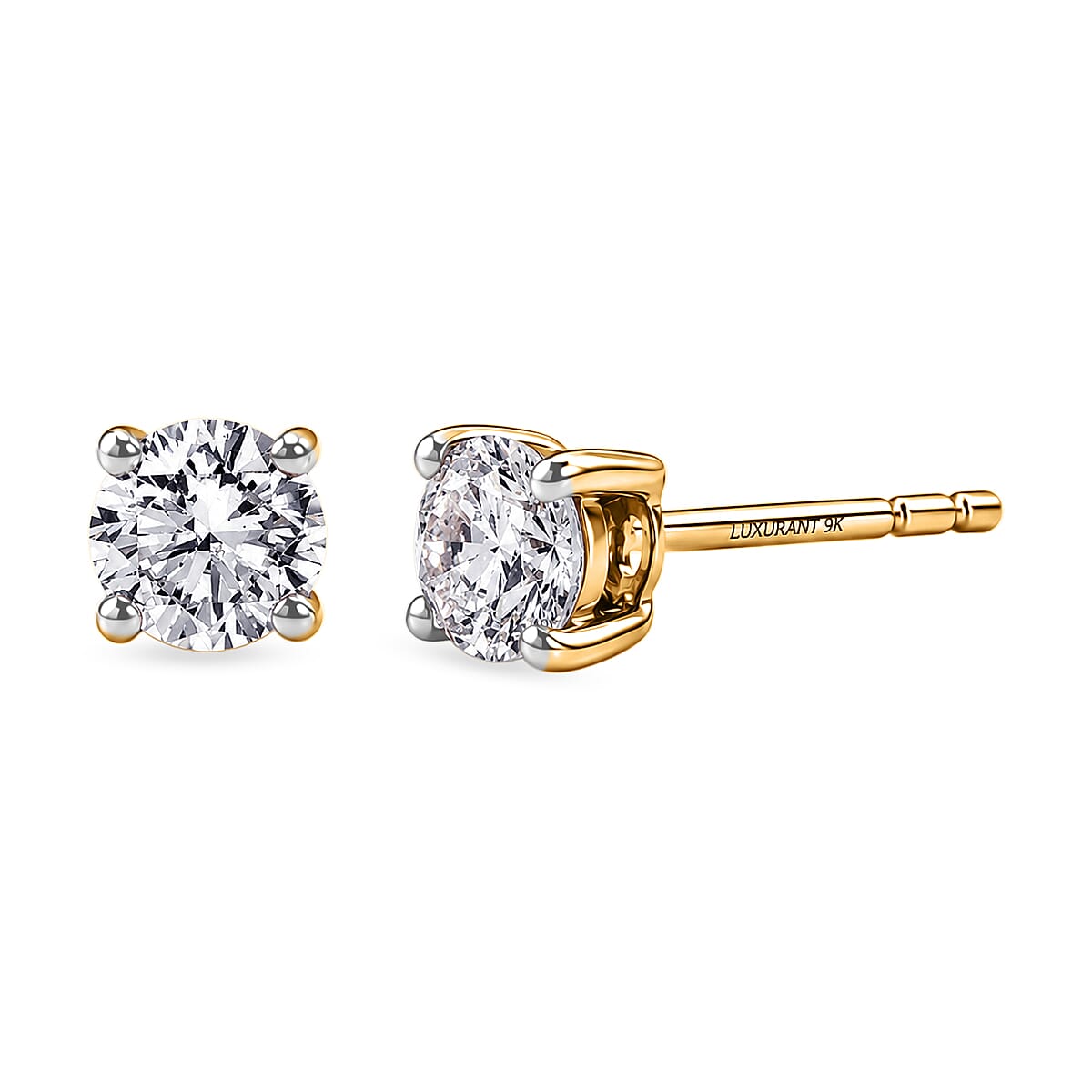 Luxuriant - 9K Yellow Gold SGL Certified Lab Grown Diamond (SI-G-H) Solitaire Stud Push Post Earring 0.50 Ct.