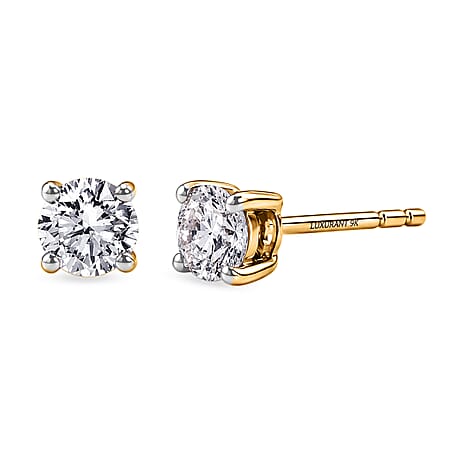 Luxuriant - 9K Yellow Gold SGL Certified Lab Grown Diamond (SI-G-H) Solitaire Stud Push Post Earring 0.50 Ct.