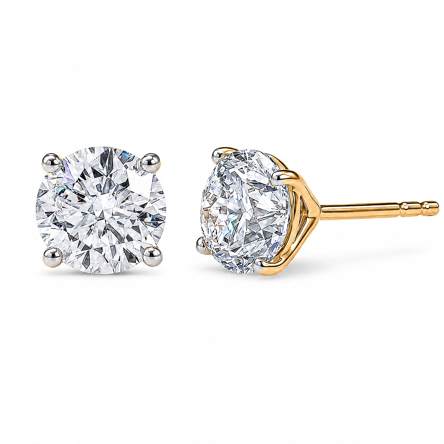 Luxuriant - 9K Yellow Gold SGL Certified Lab Grown Diamond (SI-G-H) Solitaire Stud Push Post Earring 3.10 Ct.