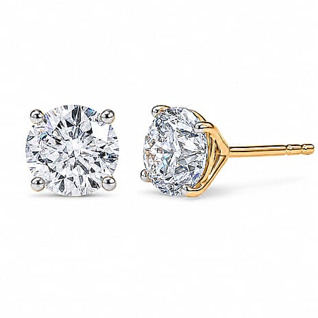 Luxuriant - 9K Yellow Gold SGL Certified Lab Grown Diamond (SI-G-H) Solitaire Stud Push Post Earring 3.10 Ct.