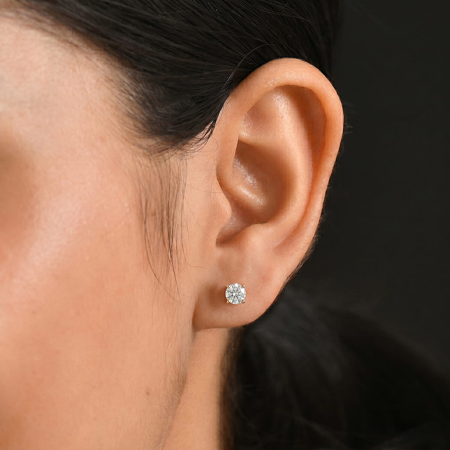 Luxuriant - 9K Yellow Gold SGL Certified Lab Grown Diamond (SI-G-H) Solitaire Stud Push Post Earring 3.10 Ct.