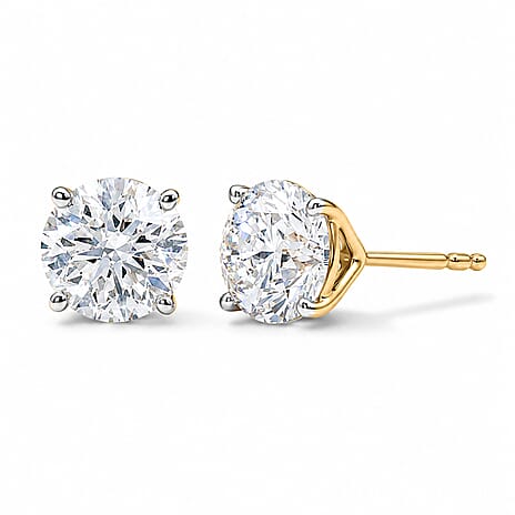 Luxuriant - 14K Yellow Gold SGL Certified Lab Grown Diamond (SI-G-H) Solitaire Stud Push Post Earring 3.10 Ct.