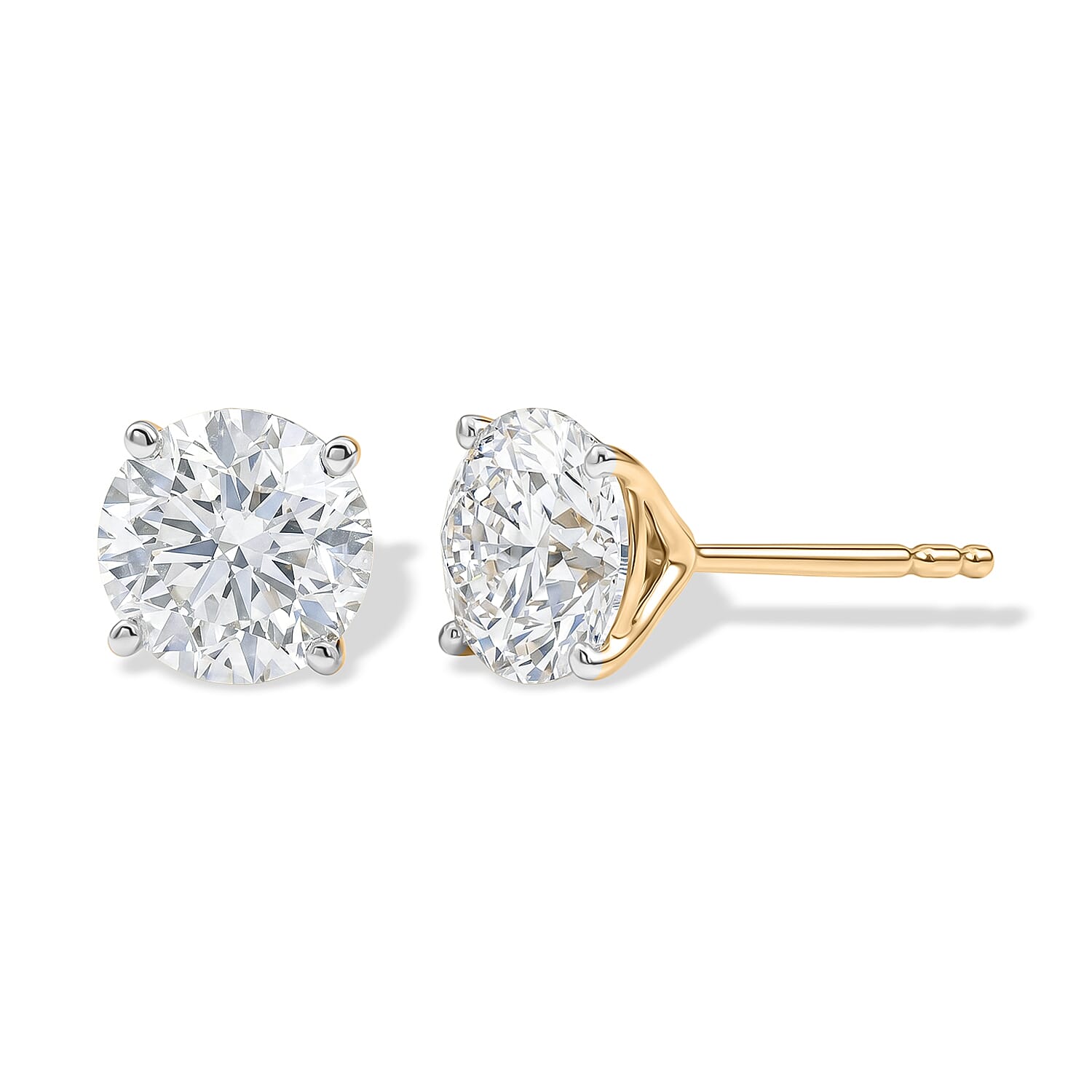 Luxuriant - 14K Yellow Gold SGL Certified Lab Grown Diamond (SI-G-H) Solitaire Stud Push Post Earring 3.10 Ct.