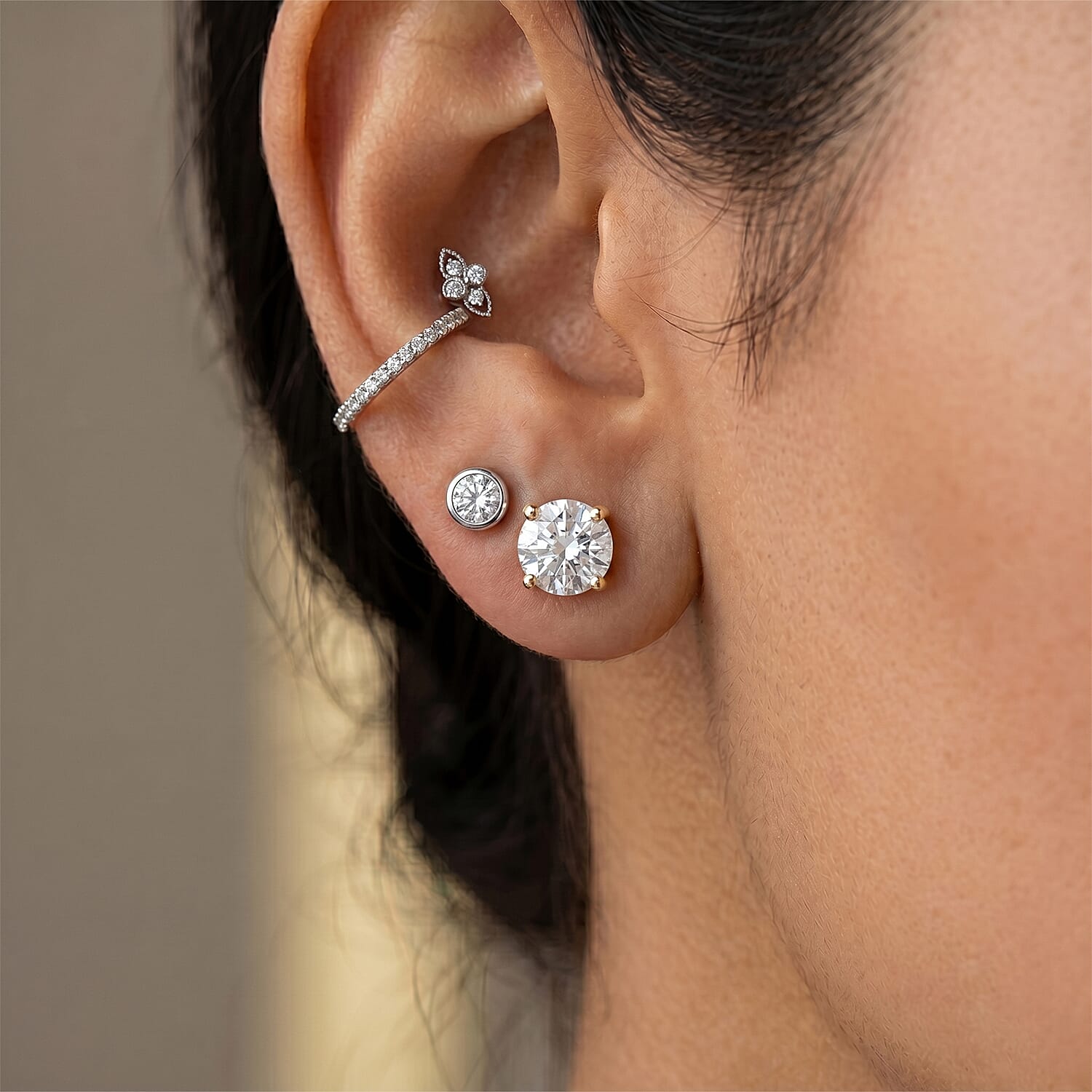 Luxuriant - 14K Yellow Gold SGL Certified Lab Grown Diamond (SI-G-H) Solitaire Stud Push Post Earring 5.10 Ct.