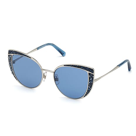 Swarovski Ladies Metal Cat Eye Sunglasses With Blue Lenses And Swarovski Crystal Encrusted Border.
