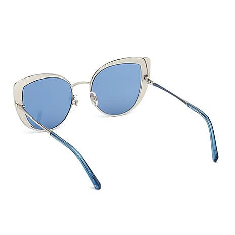 Swarovski Ladies Metal Cat Eye Sunglasses With Blue Lenses And Swarovski Crystal Encrusted Border.