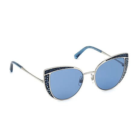 Swarovski Ladies Metal Cat Eye Sunglasses With Blue Lenses And Swarovski Crystal Encrusted Border.