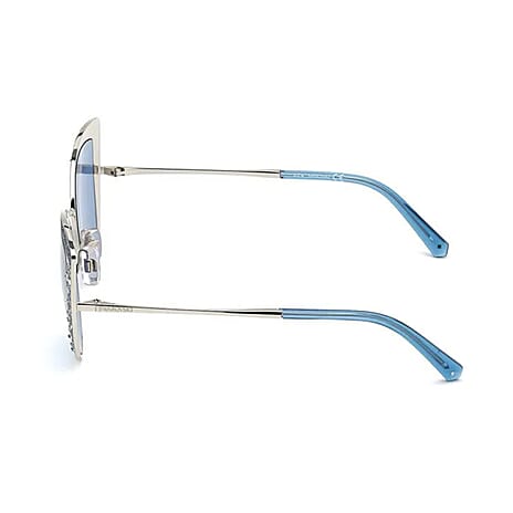 Swarovski Ladies Metal Cat Eye Sunglasses With Blue Lenses And Swarovski Crystal Encrusted Border.