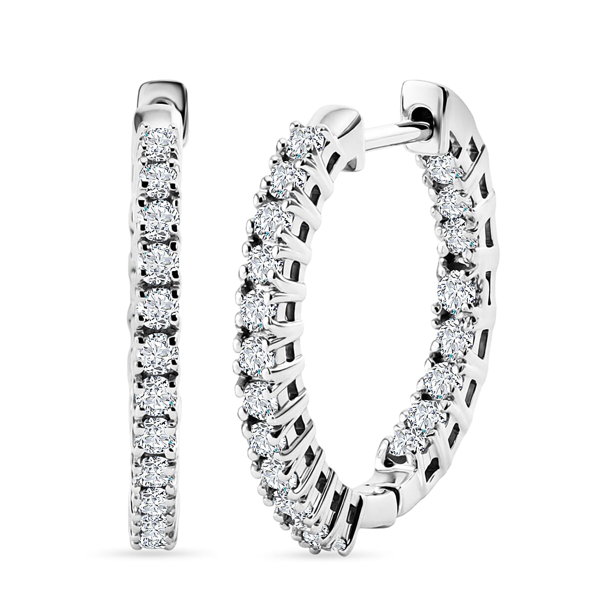 Luxuriant - Lab Grown Diamond (SI-G-H) Full Hoop Earring in Rhodium Overlay Sterling Silver 1.00 Ct.