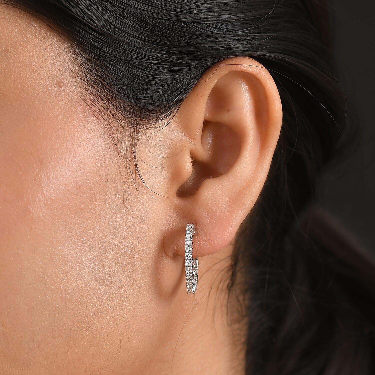 Luxuriant - Lab Grown Diamond (SI-G-H) Full Hoop Earring in Rhodium Overlay Sterling Silver 1.00 Ct.