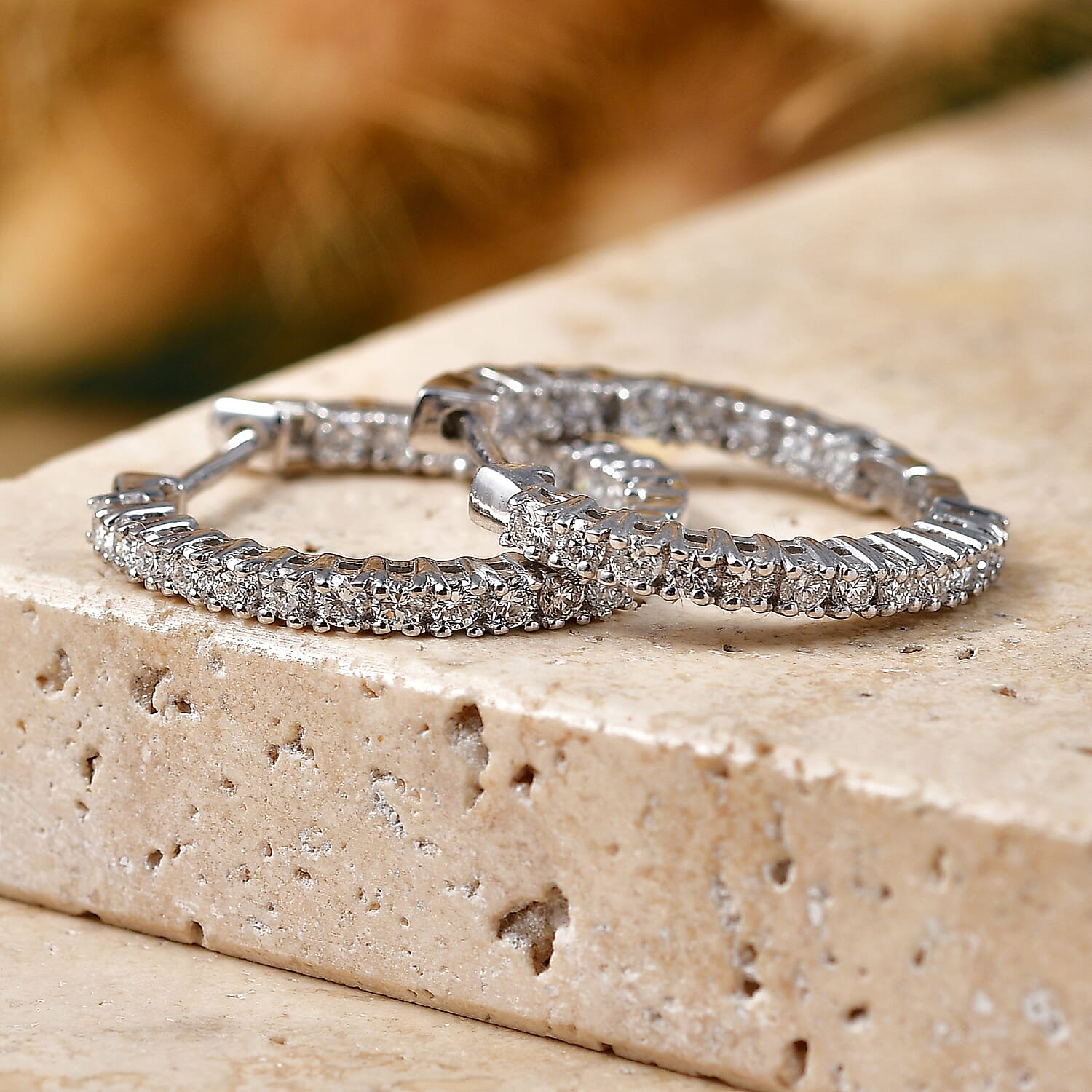 Luxuriant - Lab Grown Diamond (SI-G-H) Full Hoop Earring in Rhodium Overlay Sterling Silver 1.00 Ct.