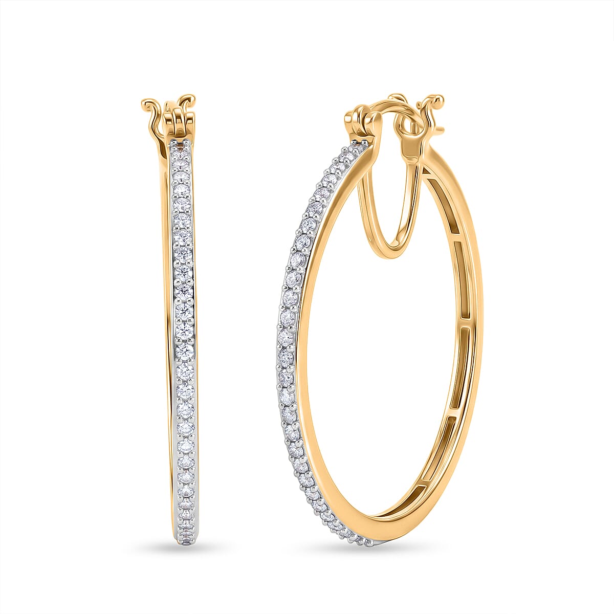 Luxuriant - Lab Grown Diamond (SI-G-H) Large Hoop Earring with Clasp in 18K Vermeil Yellow Gold Plated Sterling Silver 0.75 Ct.