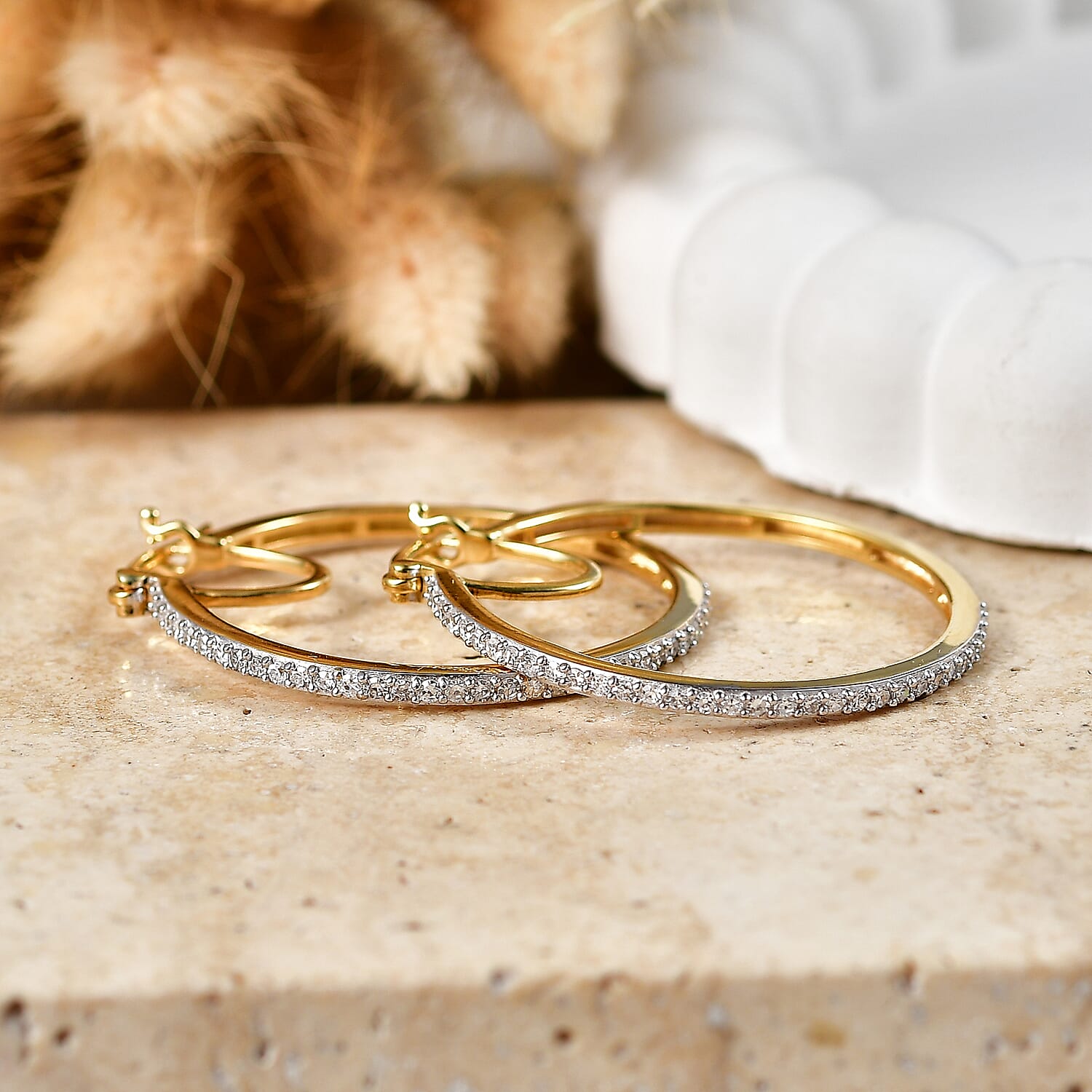 Luxuriant - Lab Grown Diamond (SI-G-H) Large Hoop Earring with Clasp in 18K Vermeil Yellow Gold Plated Sterling Silver 0.75 Ct.