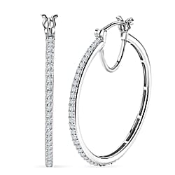 Luxuriant - Lab Grown Diamond (SI-G-H) Large Hoop Earring with Clasp in Rhodium Overlay Sterling Silver 0.75 Ct.
