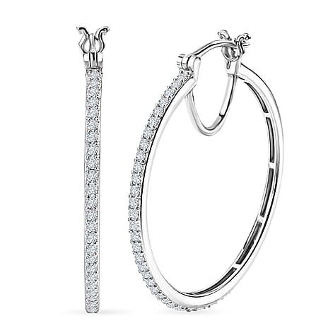 Luxuriant - Lab Grown Diamond (SI-G-H) Large Hoop Earring with Clasp in Rhodium Overlay Sterling Silver 0.75 Ct.