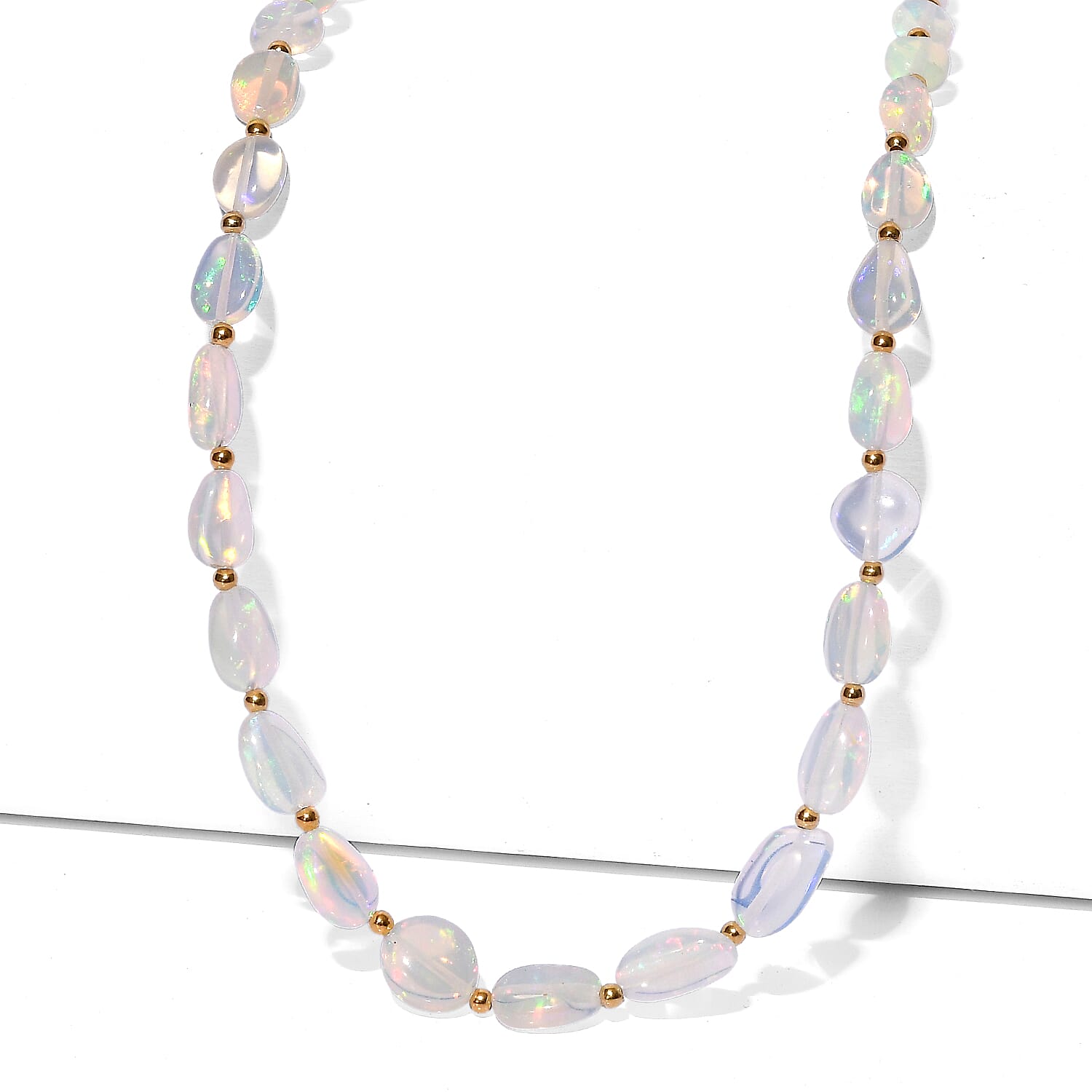 D'Joy - Ethiopian Opal Necklace (Size - 18-2 Ext) in 18K Vermeil Yellow Gold Plated Sterling Silver 36.00 Ct.