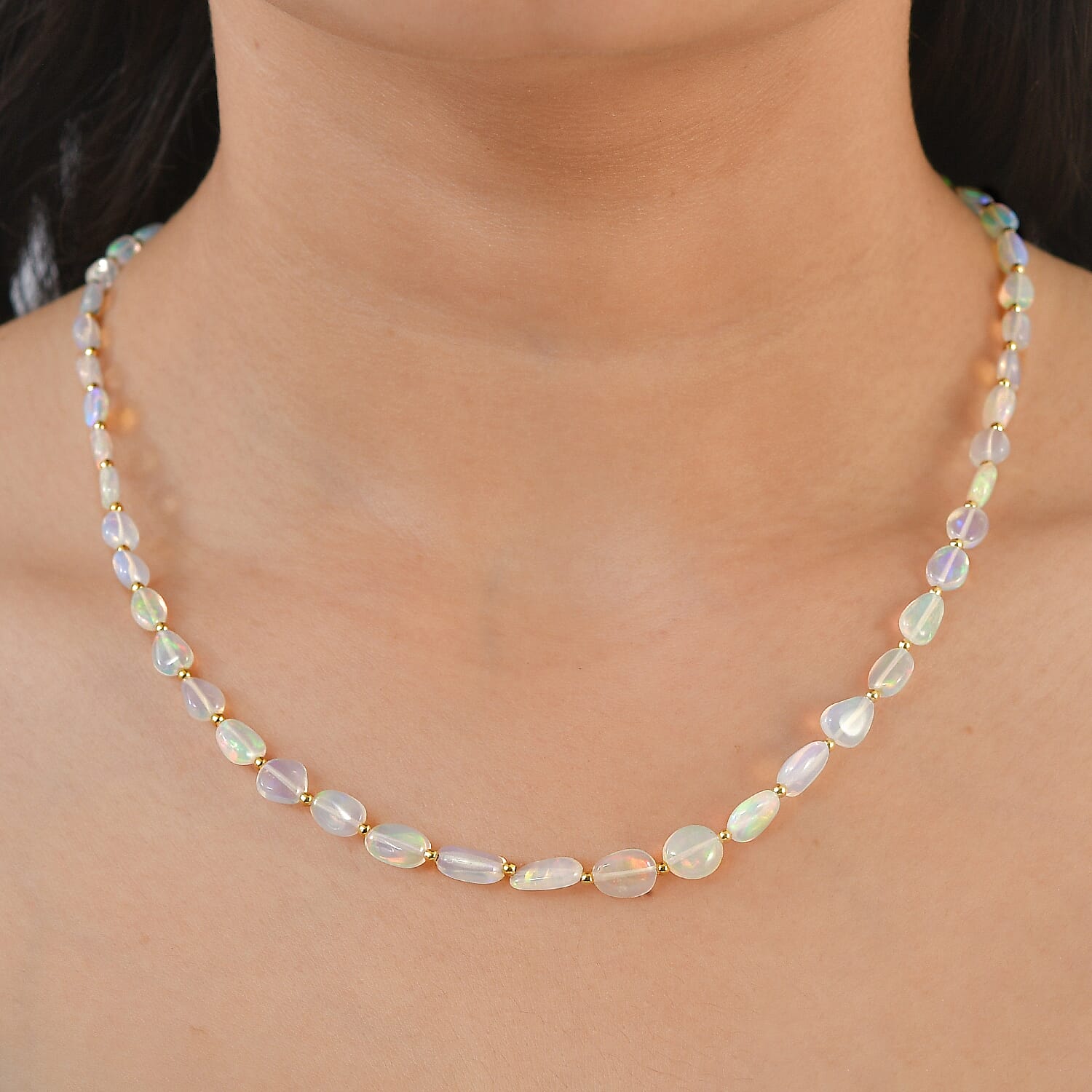 D'Joy - Ethiopian Opal Necklace (Size - 18-2 Ext) in 18K Vermeil Yellow Gold Plated Sterling Silver 36.00 Ct.