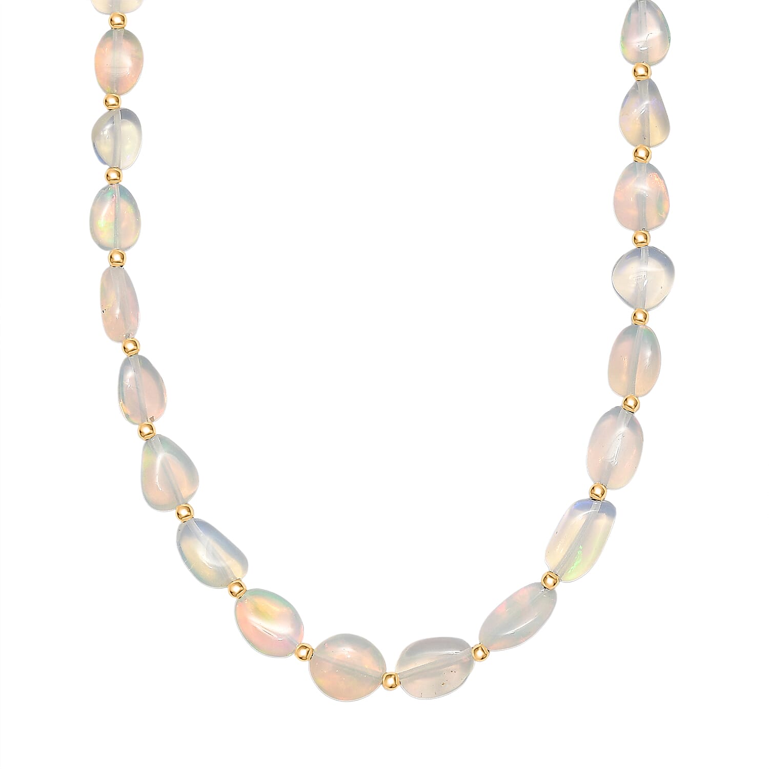 D'Joy - Ethiopian Opal Necklace (Size - 18-2 Ext) in 18K Vermeil Yellow Gold Plated Sterling Silver 36.00 Ct.