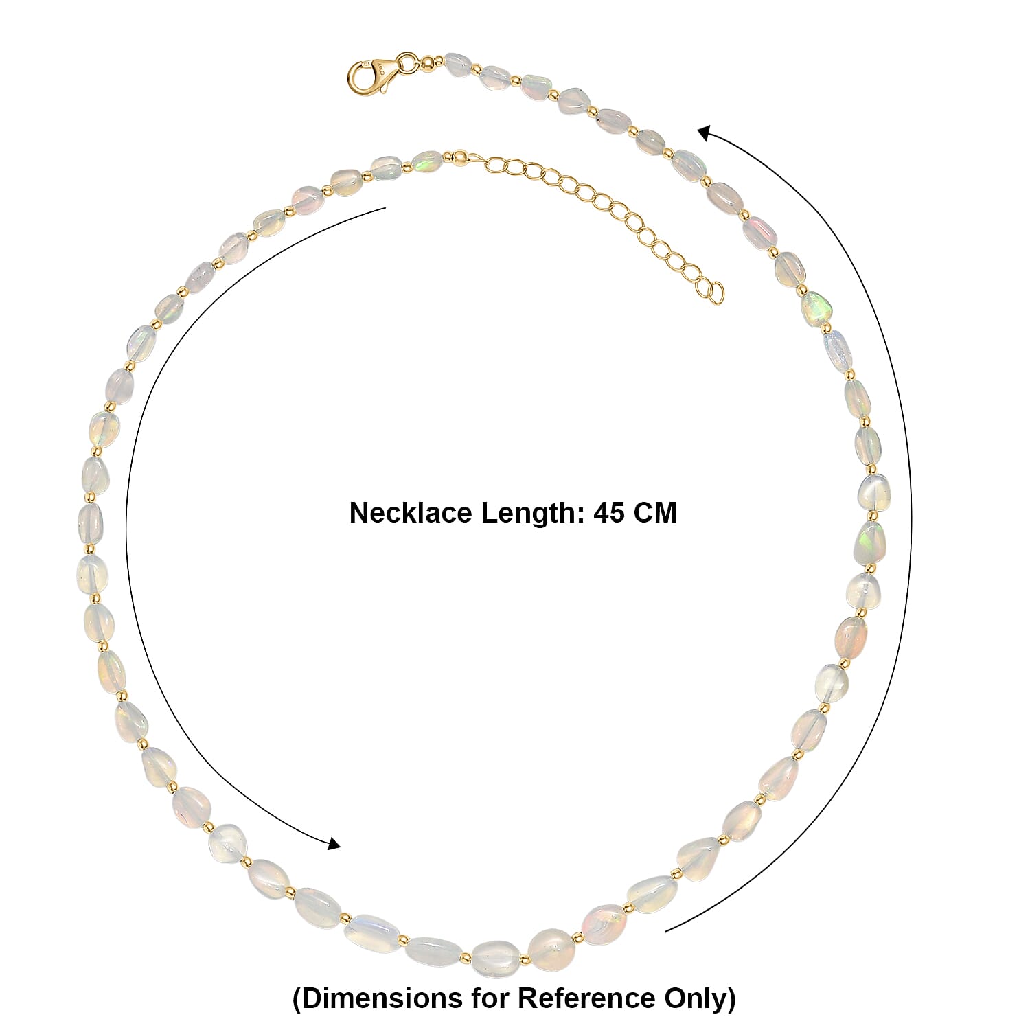 D'Joy - Ethiopian Opal Necklace (Size - 18-2 Ext) in 18K Vermeil Yellow Gold Plated Sterling Silver 36.00 Ct.
