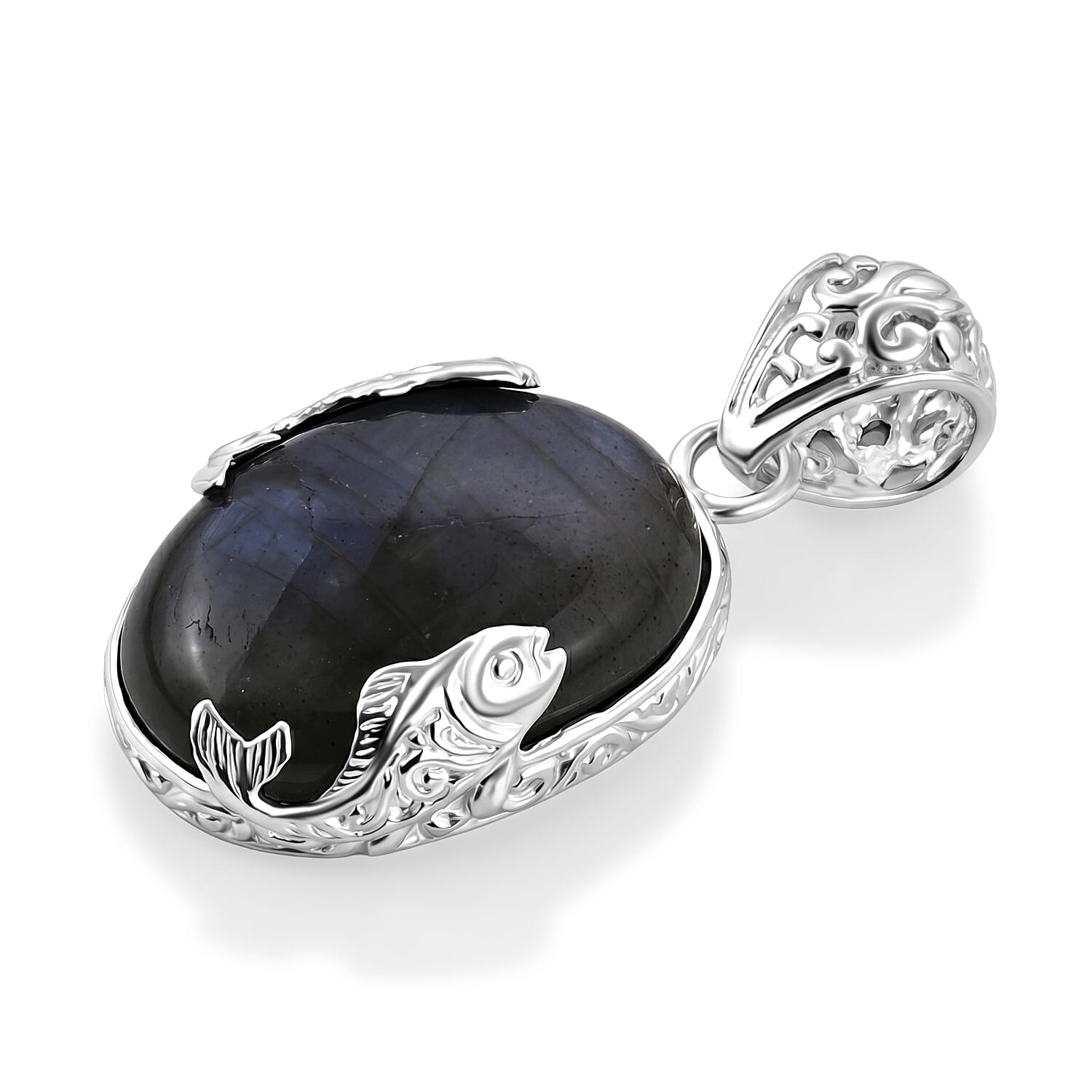 Royal Bali Collection - D'Joy Labradorite Sterling Silver Oval Design Solitaire Pendant 19.70 Ct.