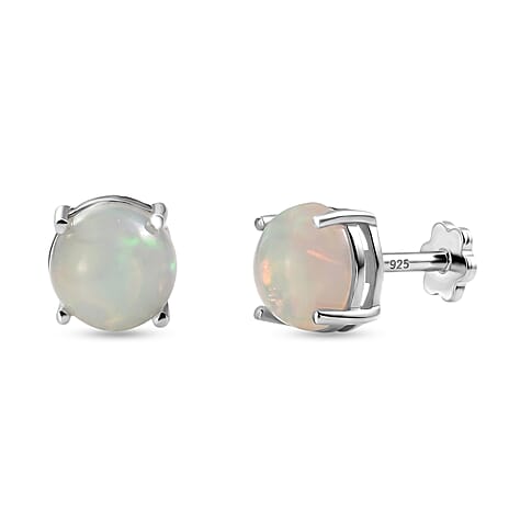 Royal Bali Collection - D'Joy Ethiopian Opal Solitaire Stud Earring with Screw Back in Rhodium Overlay Sterling Silver 2.15 Ct.